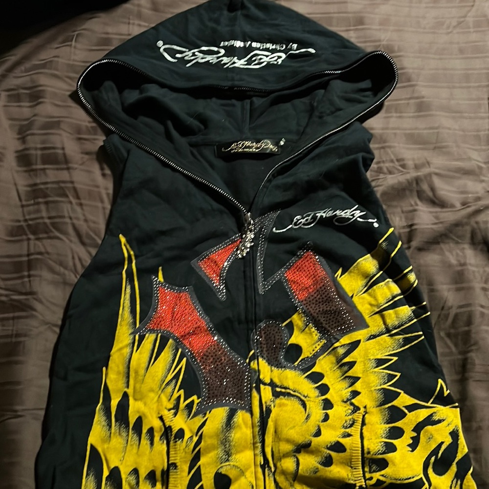 Ed Hardy by christian audigier hoodie zip up vest with tiger wings